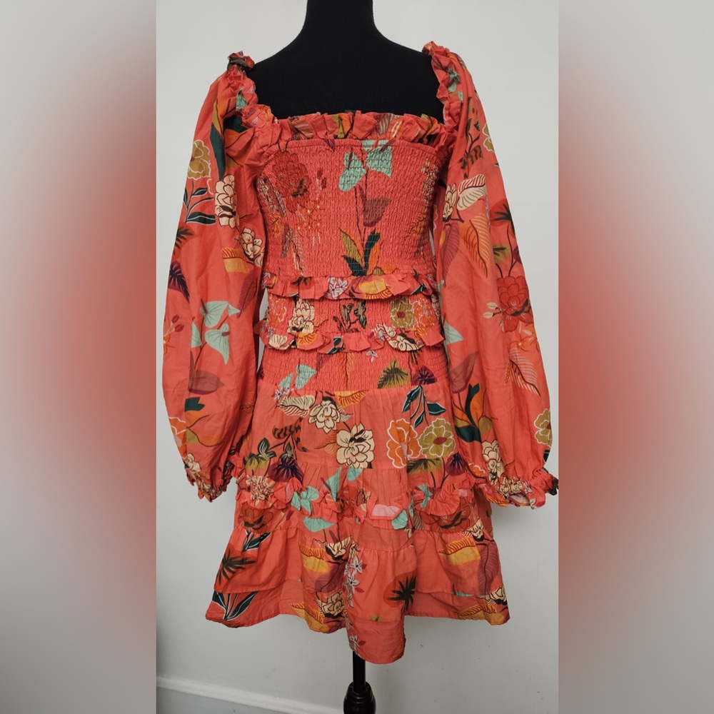 Farm Rio x Anthropologie Smocked Ruffle Mini Dress floral Size - Picture 5 of 7